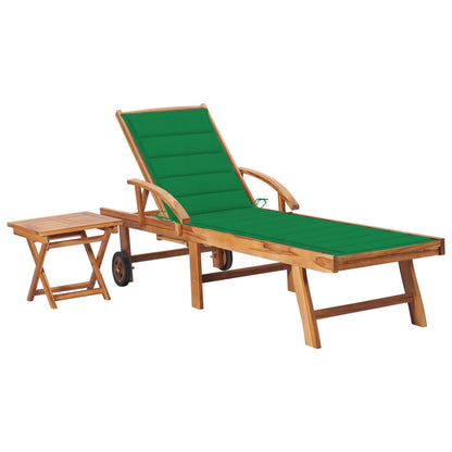 vidaXL Sun Lounger with  Table and Cushion Solid Teak Wood-1