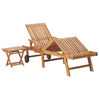 vidaXL Sun Lounger with  Table and Cushion Solid Teak Wood-3