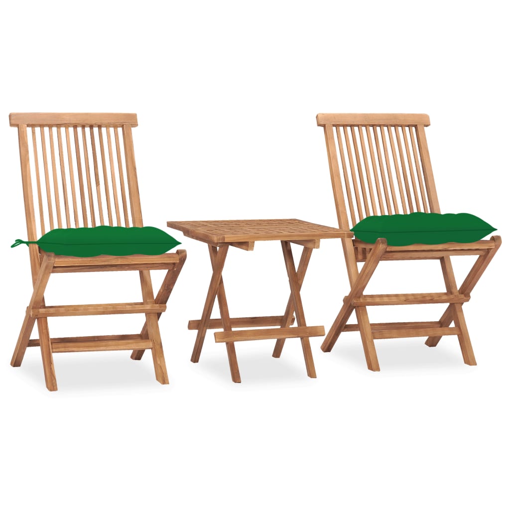 vidaXL Folding Patio Dining Set with Cushion Furniture 3 Piece Solid Teak Wood-1