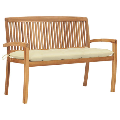 vidaXL Outdoor Patio Bench Stacking Patio Bench with Cushion Solid Wood Teak-7