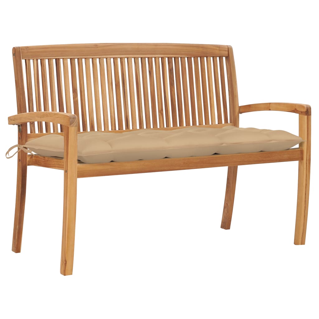 vidaXL Outdoor Patio Bench Stacking Patio Bench with Cushion Solid Wood Teak-12