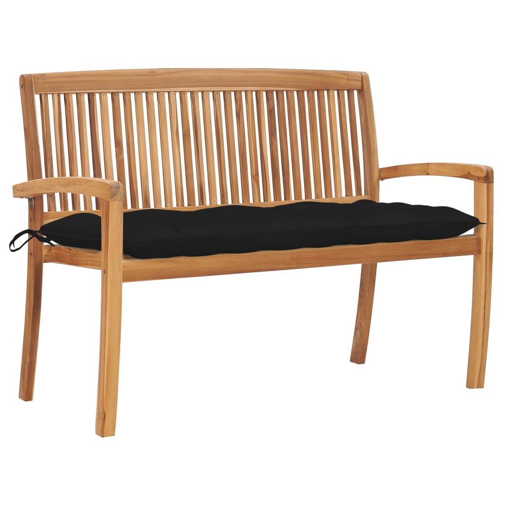 vidaXL Outdoor Patio Bench Stacking Patio Bench with Cushion Solid Wood Teak-10