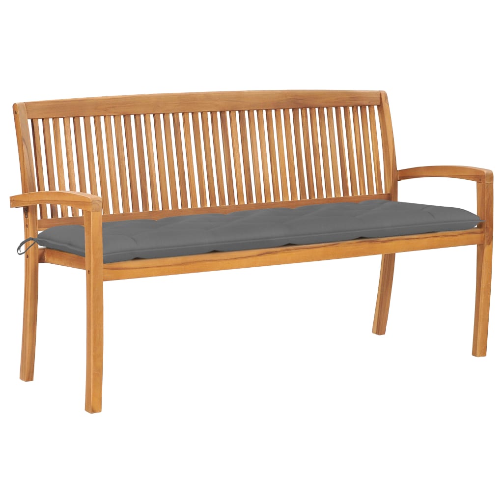 vidaXL Outdoor Patio Bench Stacking Patio Bench with Cushion Solid Wood Teak-14