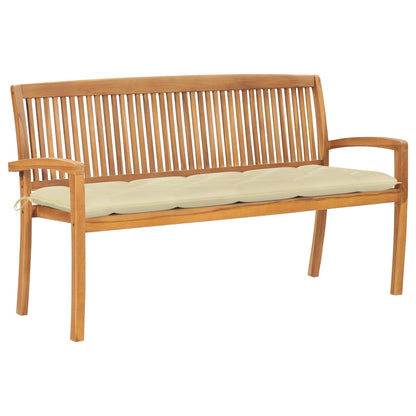 vidaXL Outdoor Patio Bench Stacking Patio Bench with Cushion Solid Wood Teak-15