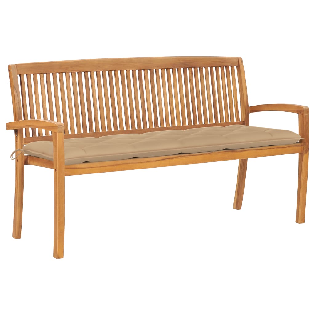 vidaXL Outdoor Patio Bench Stacking Patio Bench with Cushion Solid Wood Teak-21