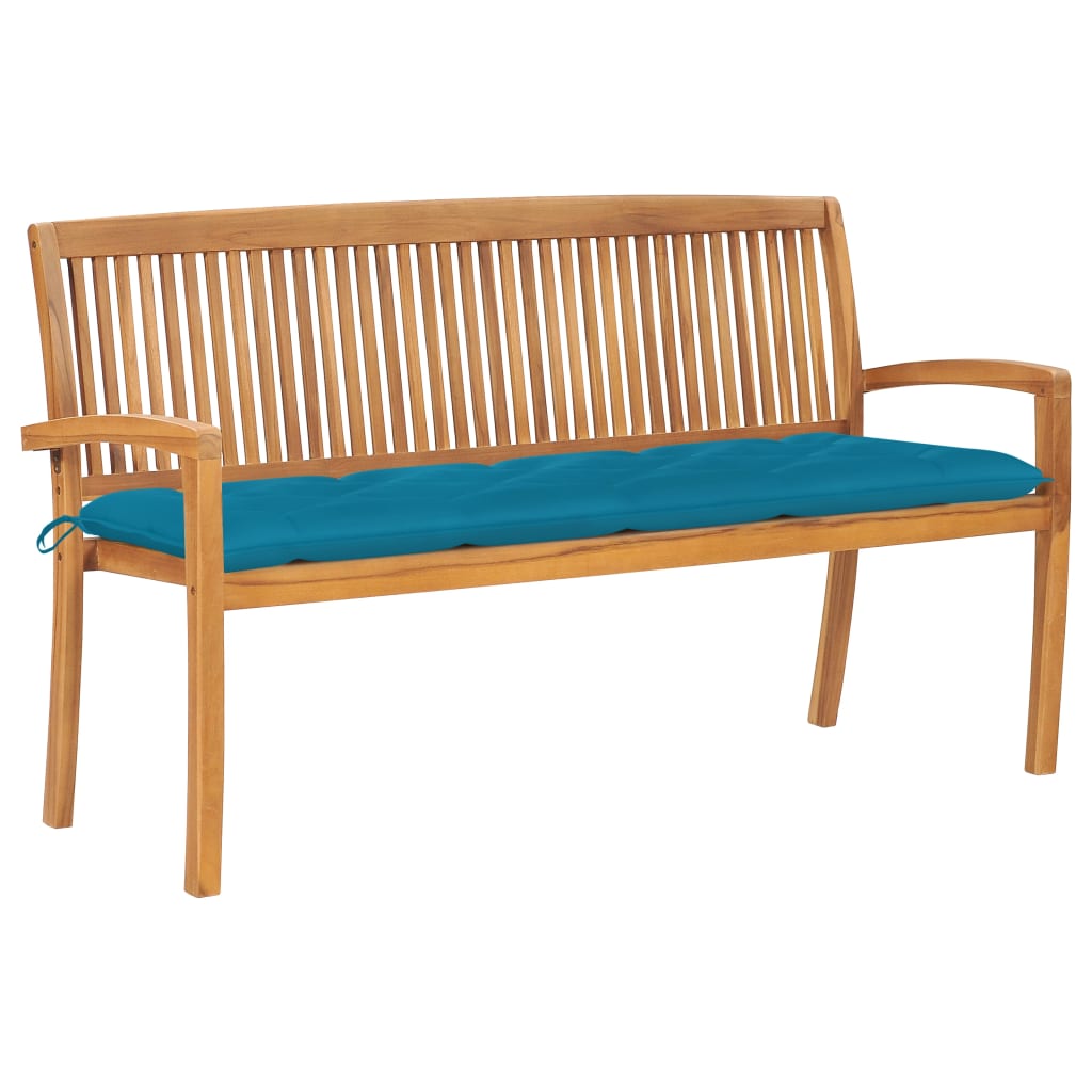 vidaXL Outdoor Patio Bench Stacking Patio Bench with Cushion Solid Wood Teak-22