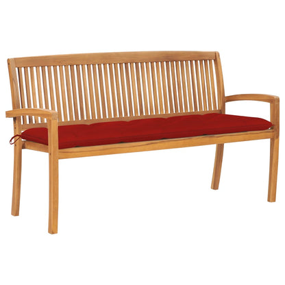 vidaXL Outdoor Patio Bench Stacking Patio Bench with Cushion Solid Wood Teak-16