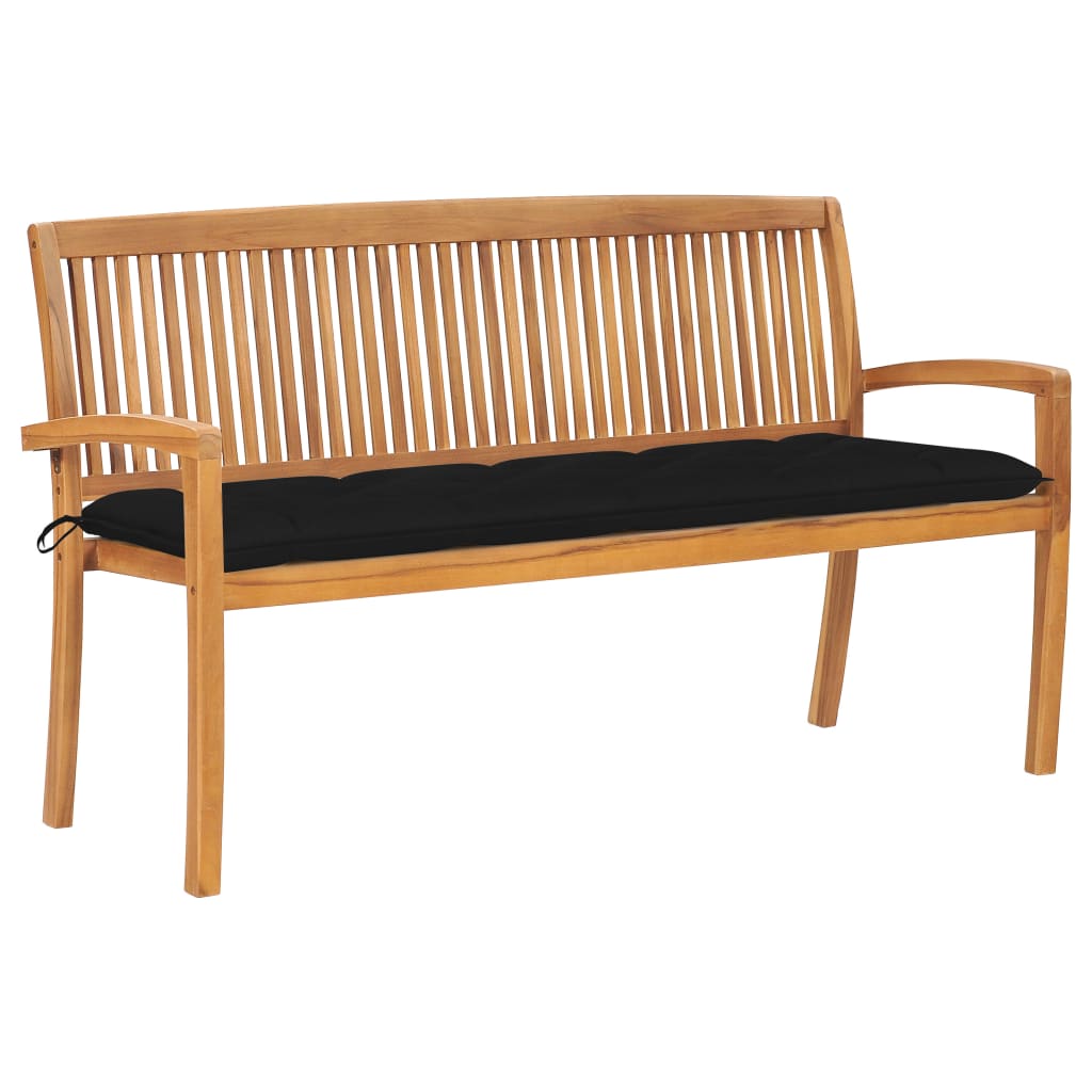 vidaXL Outdoor Patio Bench Stacking Patio Bench with Cushion Solid Wood Teak-17