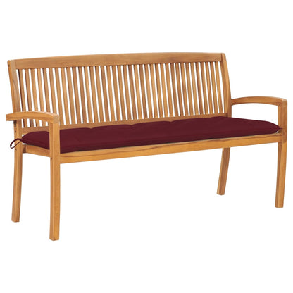 vidaXL Outdoor Patio Bench Stacking Patio Bench with Cushion Solid Wood Teak-23
