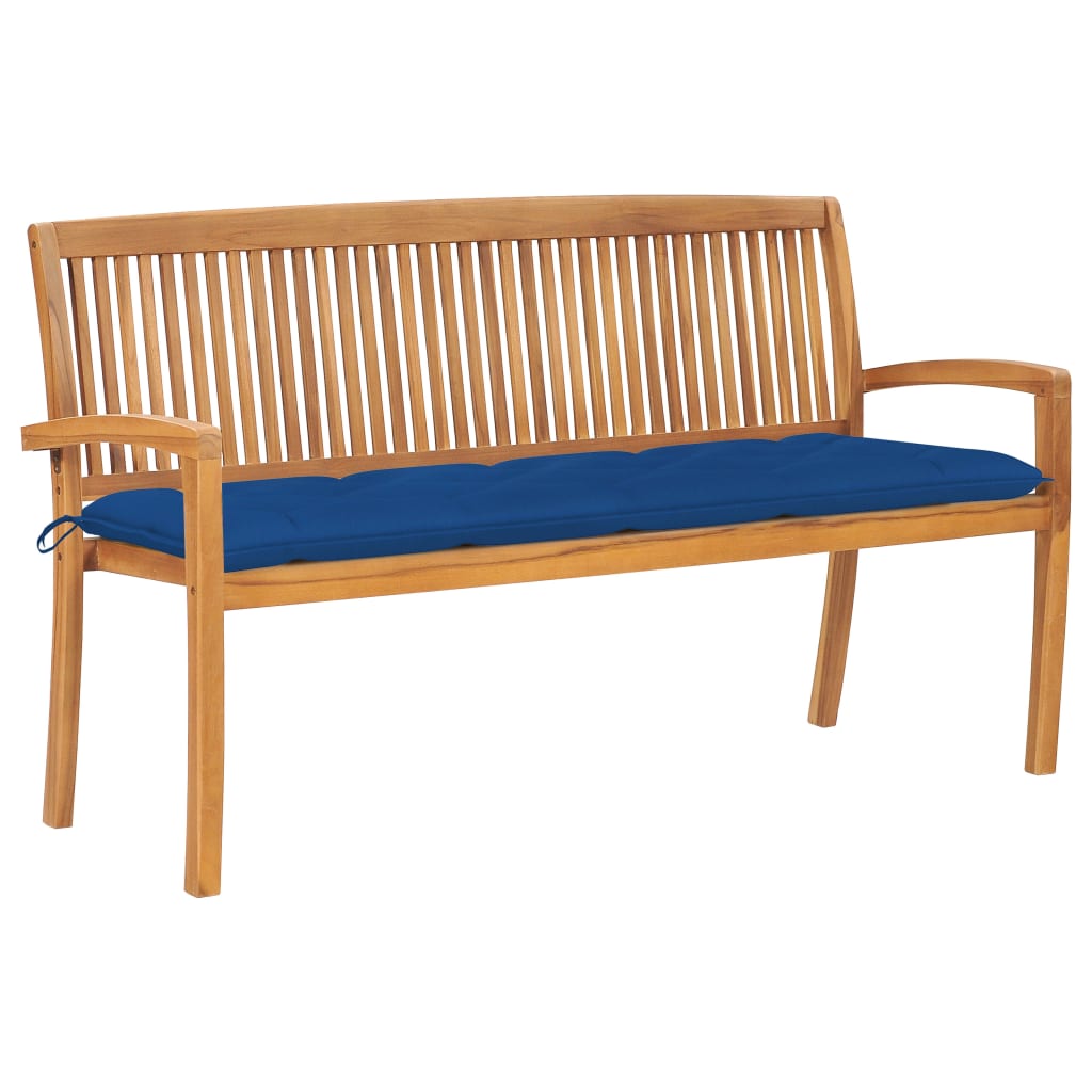 vidaXL Outdoor Patio Bench Stacking Patio Bench with Cushion Solid Wood Teak-24