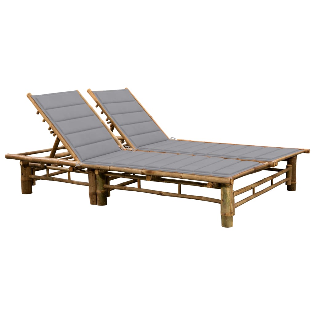 vidaXL 2-Person Sun Lounger with Cushions Bamboo Outdoor Daybed Multi Colors-0