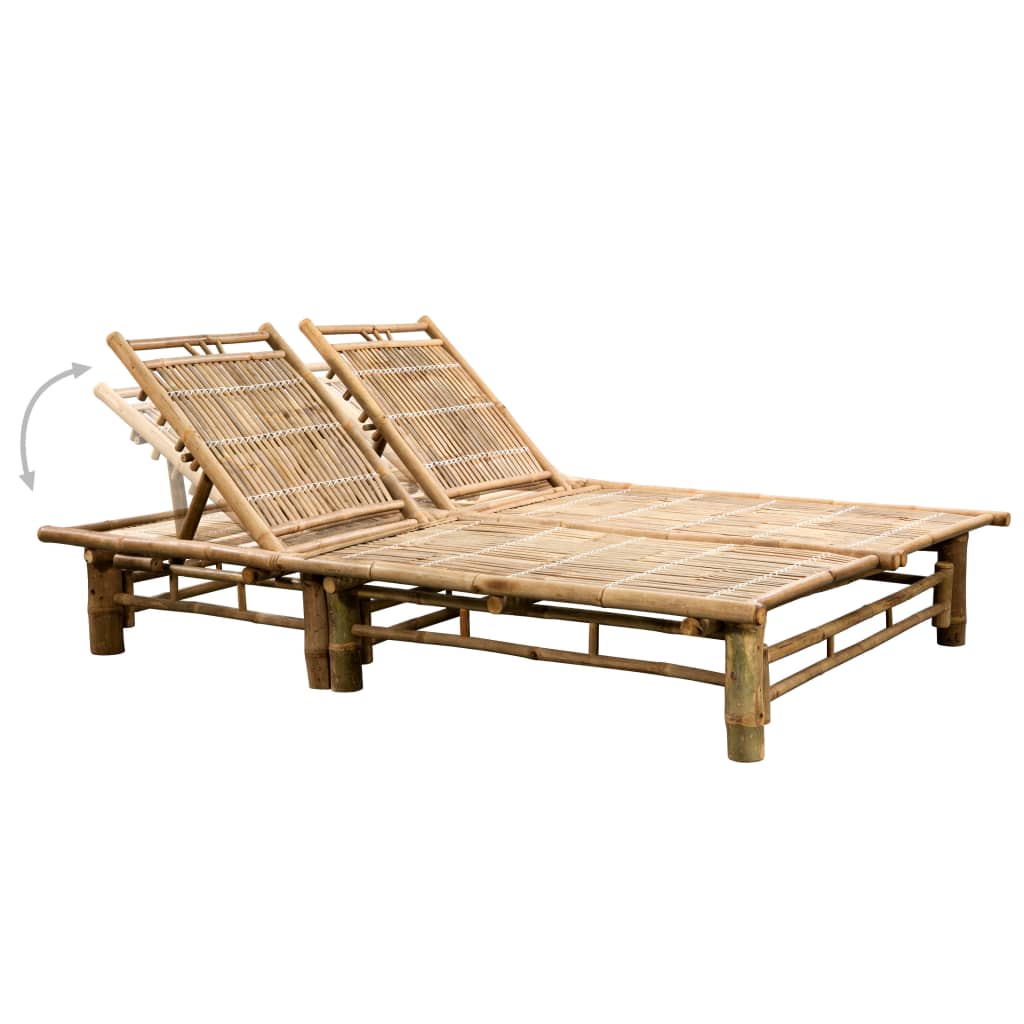 vidaXL 2-Person Sun Lounger with Cushions Bamboo Outdoor Daybed Multi Colors-3