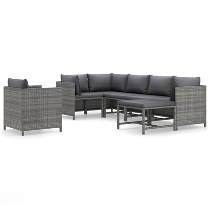 vidaXL 7 Piece Patio Lounge Set with Cushions Poly Rattan Gray-0