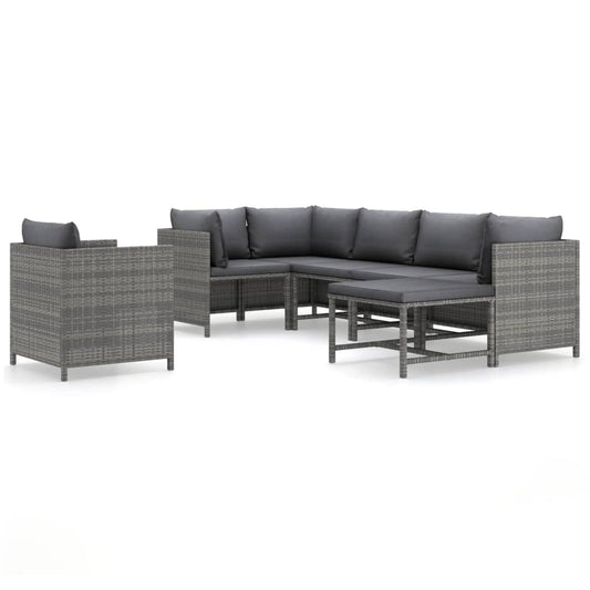 vidaXL 7 Piece Patio Lounge Set with Cushions Poly Rattan Gray-0