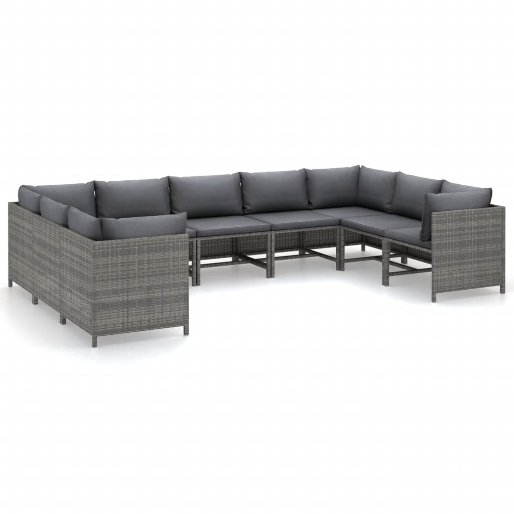 vidaXL 9 Piece Patio Lounge Set with Cushions Poly Rattan Gray-2