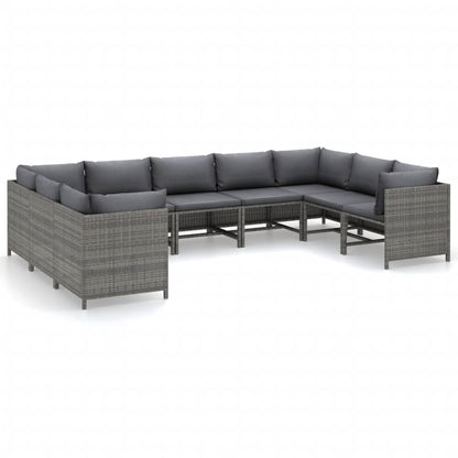 vidaXL 9 Piece Patio Lounge Set with Cushions Poly Rattan Gray-2