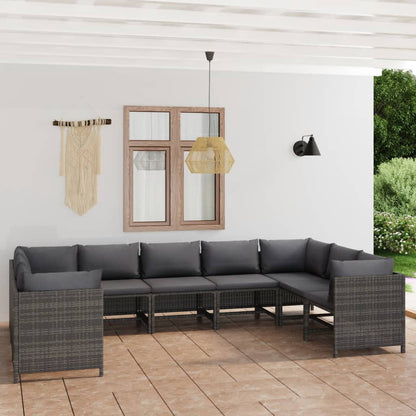 vidaXL 9 Piece Patio Lounge Set with Cushions Poly Rattan Gray-0