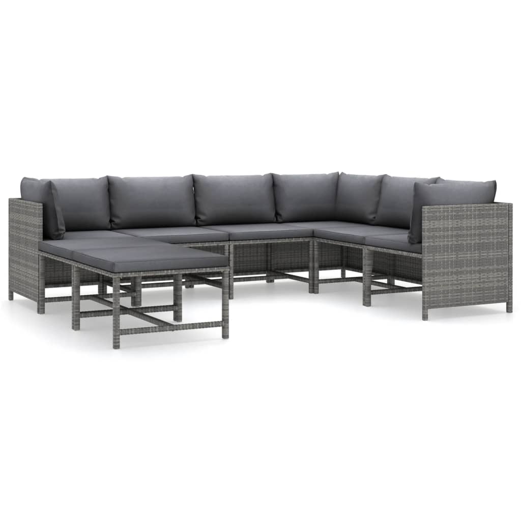 vidaXL 8 Piece Patio Lounge Set with Cushions Poly Rattan Gray-2