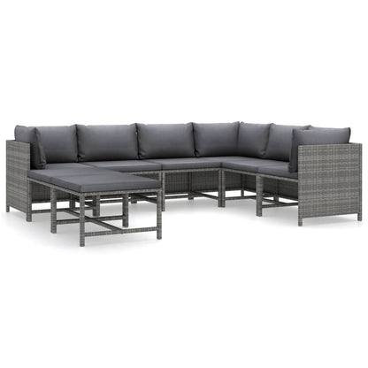 vidaXL 8 Piece Patio Lounge Set with Cushions Poly Rattan Gray-2