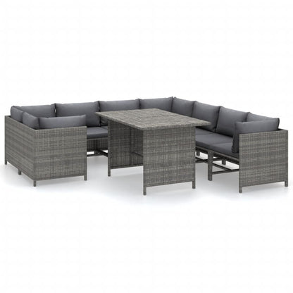 vidaXL 9 Piece Patio Lounge Set with Cushions Poly Rattan Gray-2