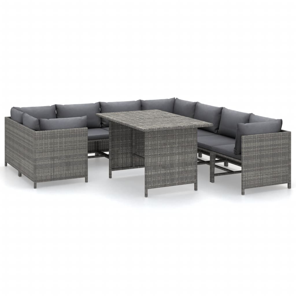 vidaXL 9 Piece Patio Lounge Set with Cushions Poly Rattan Gray-2