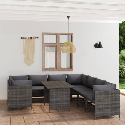 vidaXL 9 Piece Patio Lounge Set with Cushions Poly Rattan Gray-1