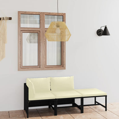 vidaXL 3 Piece Patio Lounge Set with Cushions Poly Rattan Black-2