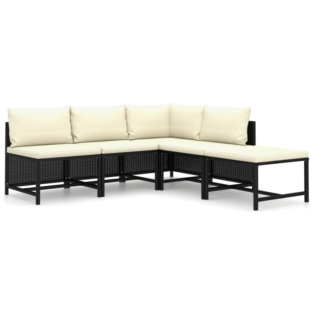vidaXL 5 Piece Patio Lounge Set with Cushions Poly Rattan Black-0