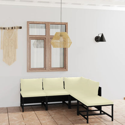 vidaXL 5 Piece Patio Lounge Set with Cushions Poly Rattan Black-2