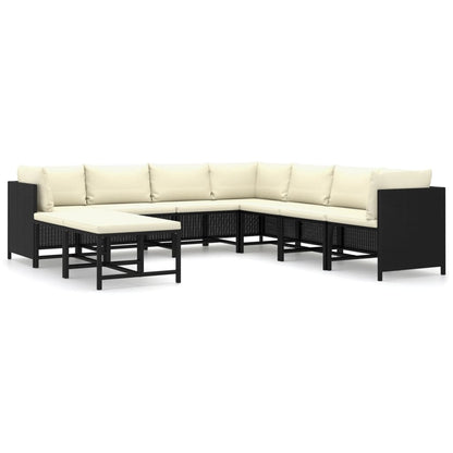 vidaXL 9 Piece Patio Lounge Set with Cushions Poly Rattan Black-0