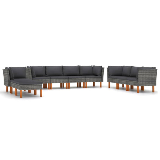 vidaXL 10 Piece Patio Lounge Set with Cushions Poly Rattan Gray-0