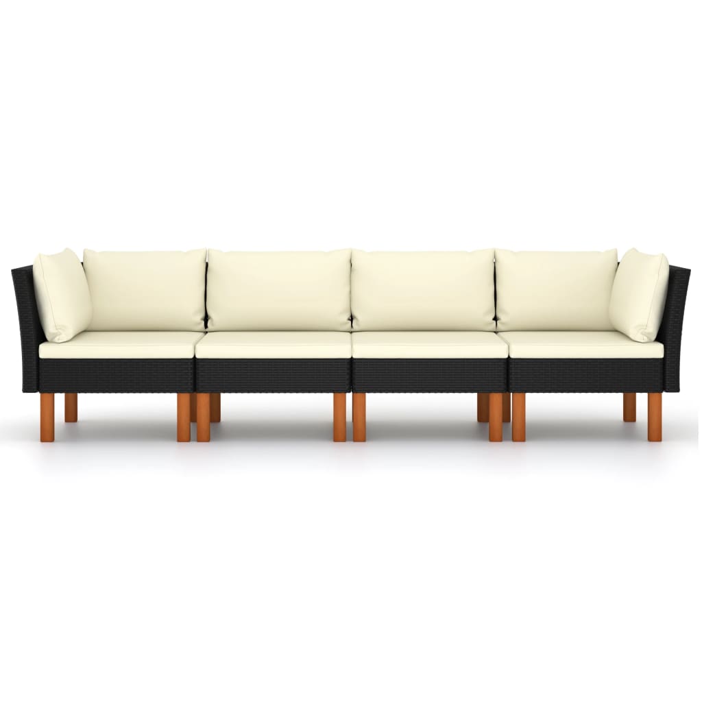 vidaXL 4-Seater Patio Sofa with Cushions Black Poly Rattan-1