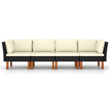 vidaXL 4-Seater Patio Sofa with Cushions Black Poly Rattan-1