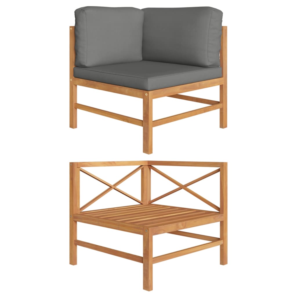 vidaXL Corner Sofa with Dark Gray Cushions Solid Teak Wood-0