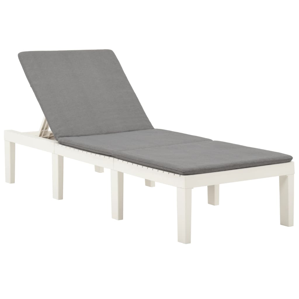 vidaXL Sun Lounger with Cushion Plastic White-0