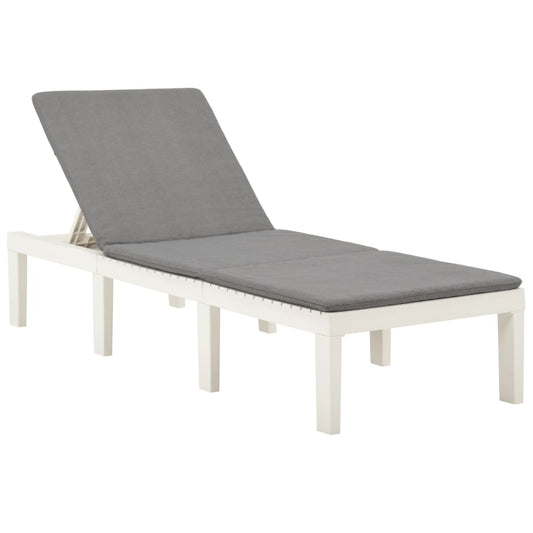vidaXL Sun Lounger with Cushion Plastic White-0