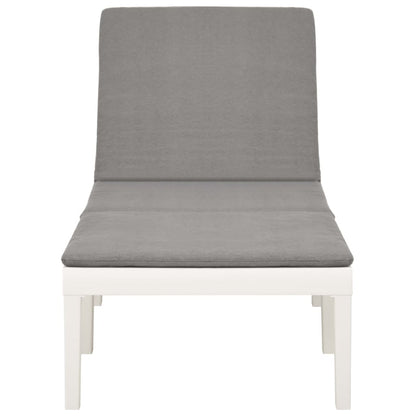 vidaXL Sun Lounger with Cushion Plastic White-2