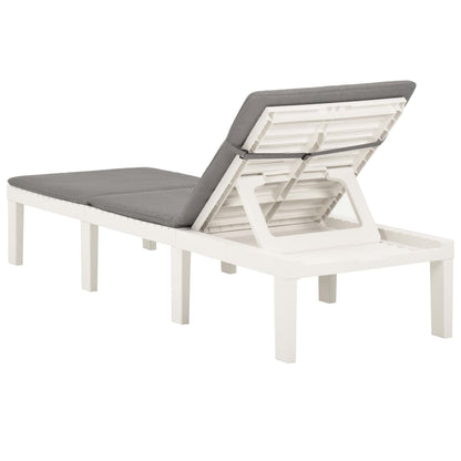 vidaXL Sun Lounger with Cushion Plastic White-3