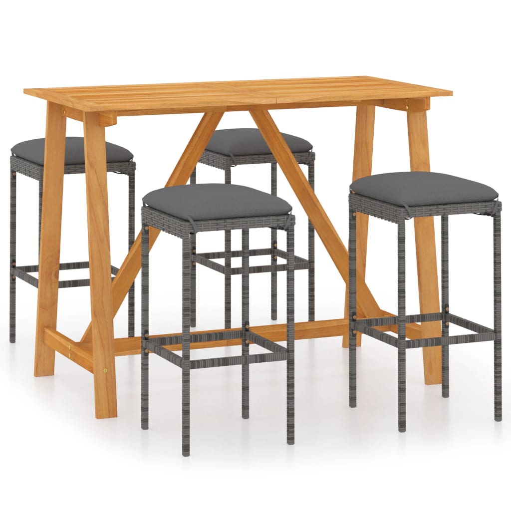 vidaXL Patio Bar Set Bar Table and Stools Patio Furniture Set with Cushions-3