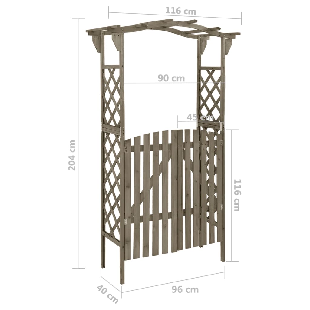 vidaXL Pergola Outdoor Pergola Garden Arch with Gate for Deck Solid Wood Fir-4
