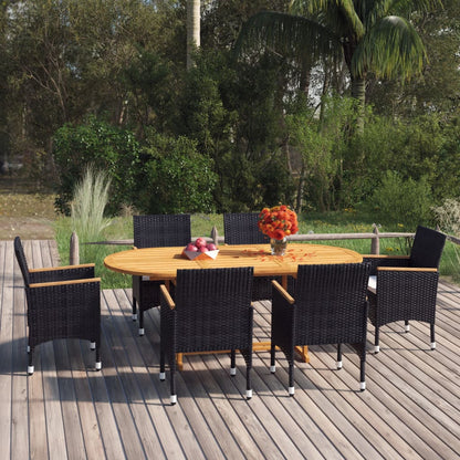 vidaXL Patio Dining Set 7 Piece Poly Rattan Outdoor Seat Furniture Black/Gray-5