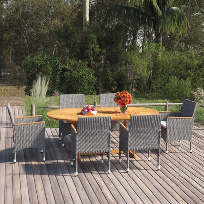 vidaXL Patio Dining Set 7 Piece Poly Rattan Outdoor Seat Furniture Black/Gray-6