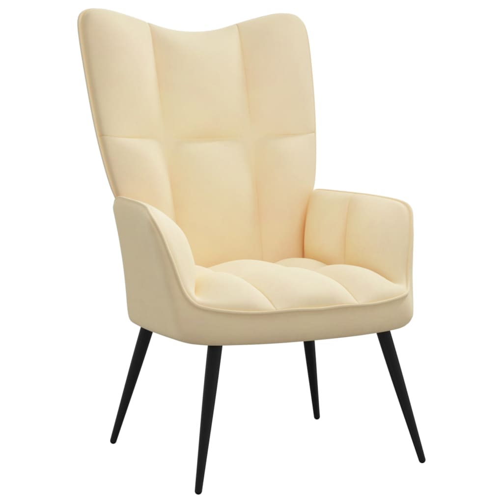 vidaXL Relaxing Chair with a Stool Cream White Velvet-3