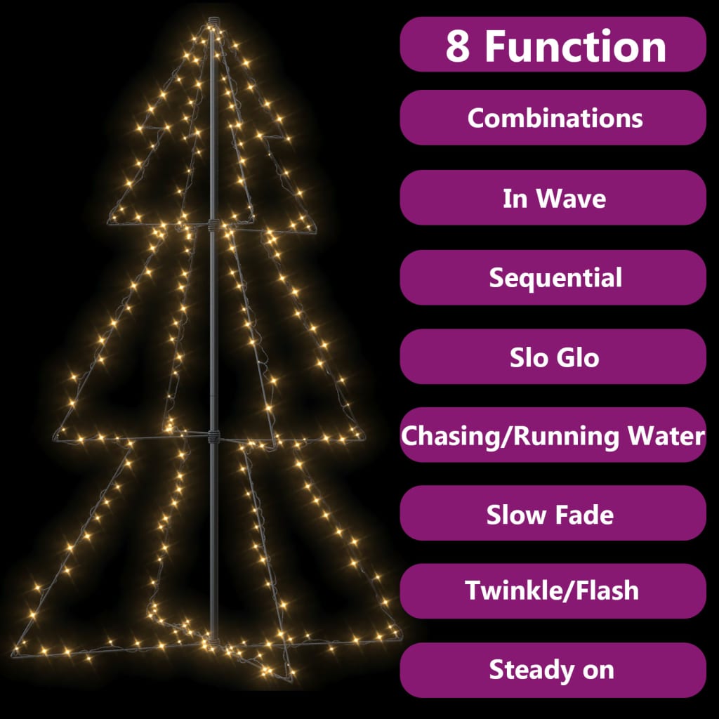 vidaXL Christmas Cone Tree Artificial Xmas Tree with LEDs Christmas Lighting-2