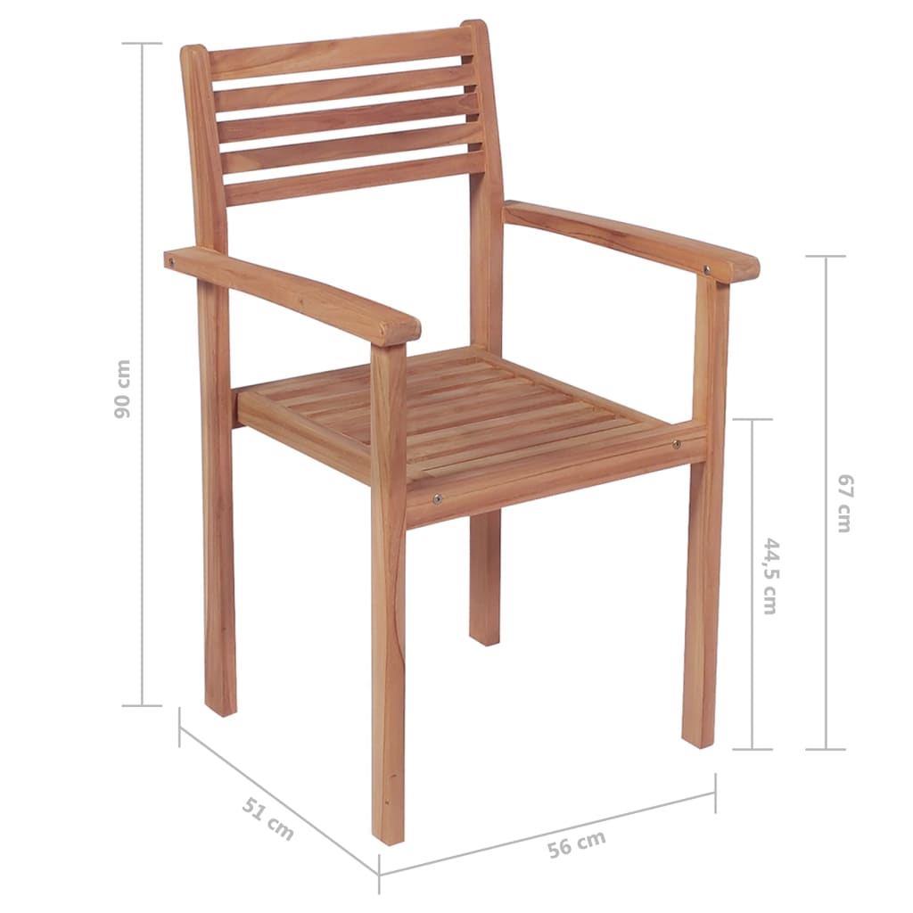 vidaXL 1/2/4/6/8x Solid Wood Teak Stackable Patio Chair Garden Lounge Seat-4
