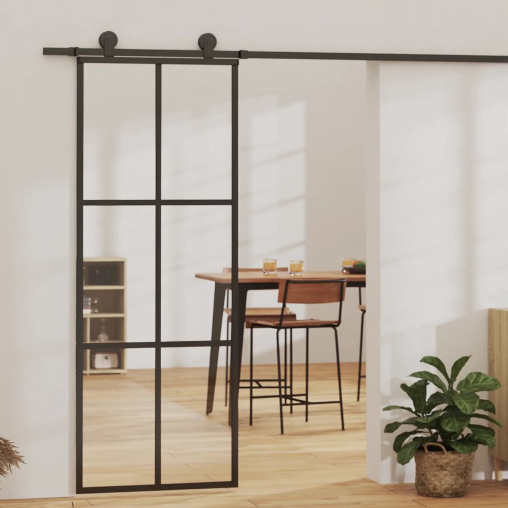 vidaXL Sliding Door ESG Glass and Aluminum 29.9"x80.7" Black-0
