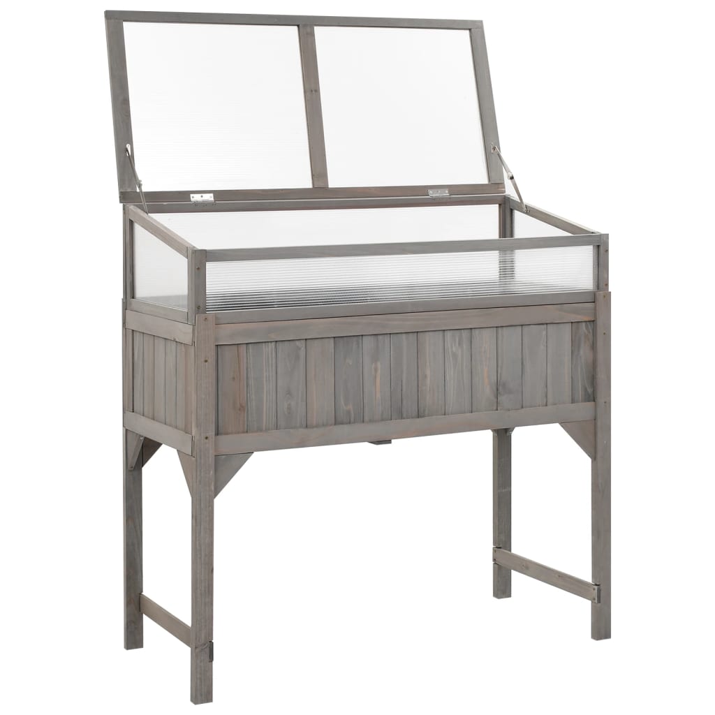 vidaXL Raised Bed with Greenhouse 43.3"x21.3"x47.2" Solid Fir Wood-2
