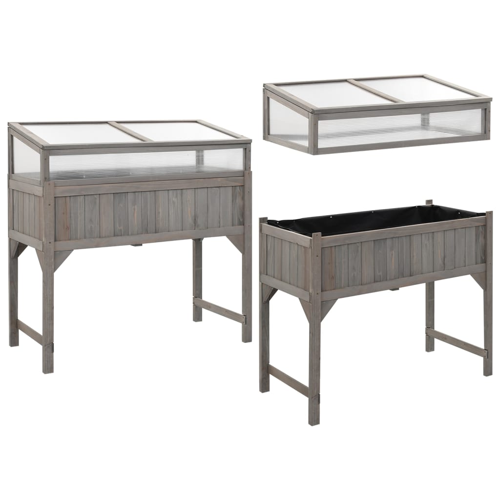 vidaXL Raised Bed with Greenhouse 43.3"x21.3"x47.2" Solid Fir Wood-4