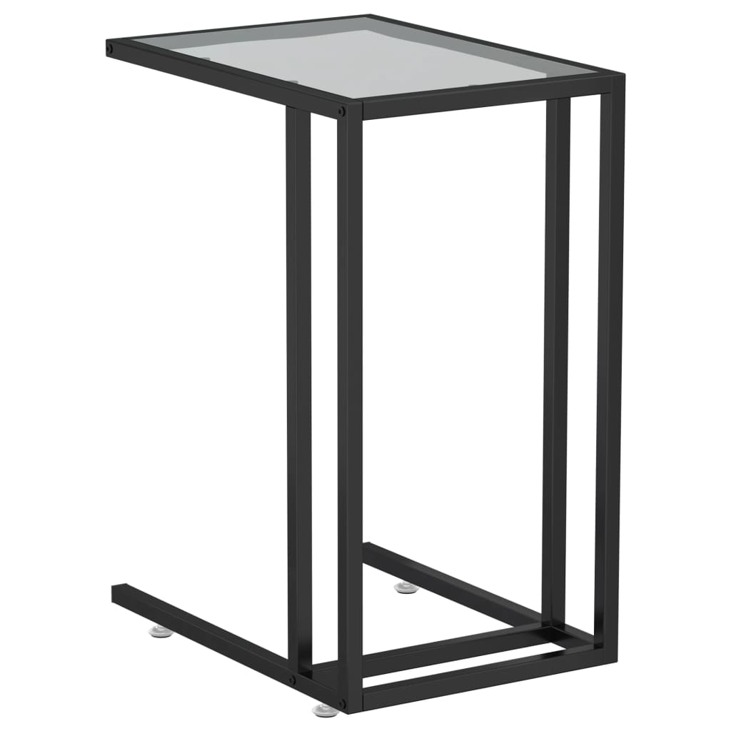 vidaXL Computer Side Table Accent C Shaped End Table Marble Tempered Glass-2