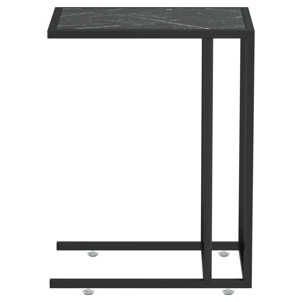 vidaXL Computer Side Table Accent C Shaped End Table Marble Tempered Glass-3